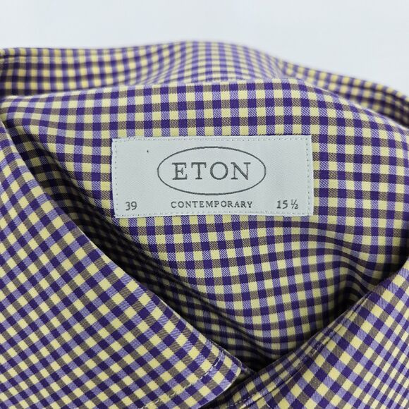 Eton Shirt Mens 15.5 Contemporary Check Button Up Long Sleeve Dress Shirt FLAWS - Picture 9 of 10